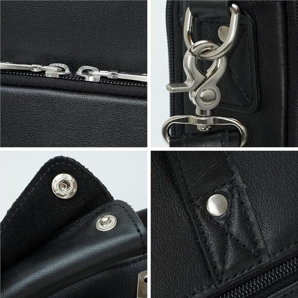 ⚡Men Black Fits 15.6 Inch Laptop Crossbody Bag Attached Leather Briefcase - Picture 5 of 8